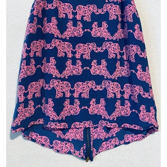 Lilly Pulitzer Top Womens XS Blue Pink Silk Elephant Print Tank Back Zipper Boho - Picture 3 of 10